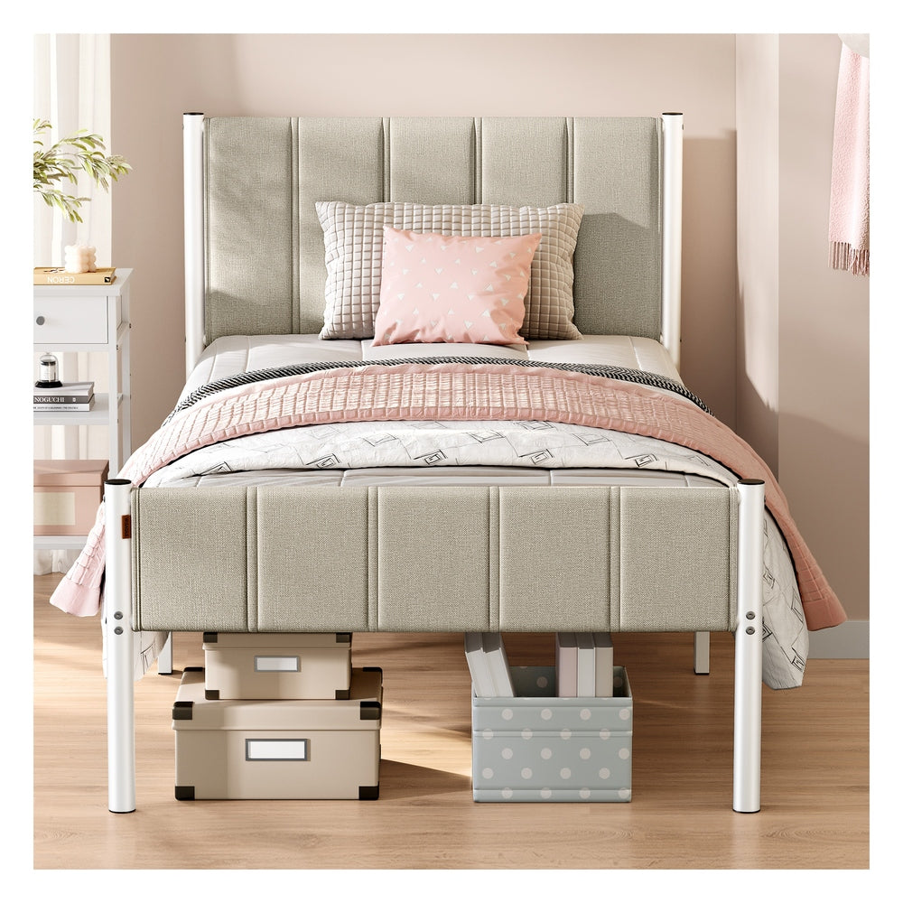 Single Metal bed frame - Steel and Foam - Cappuccino Beige