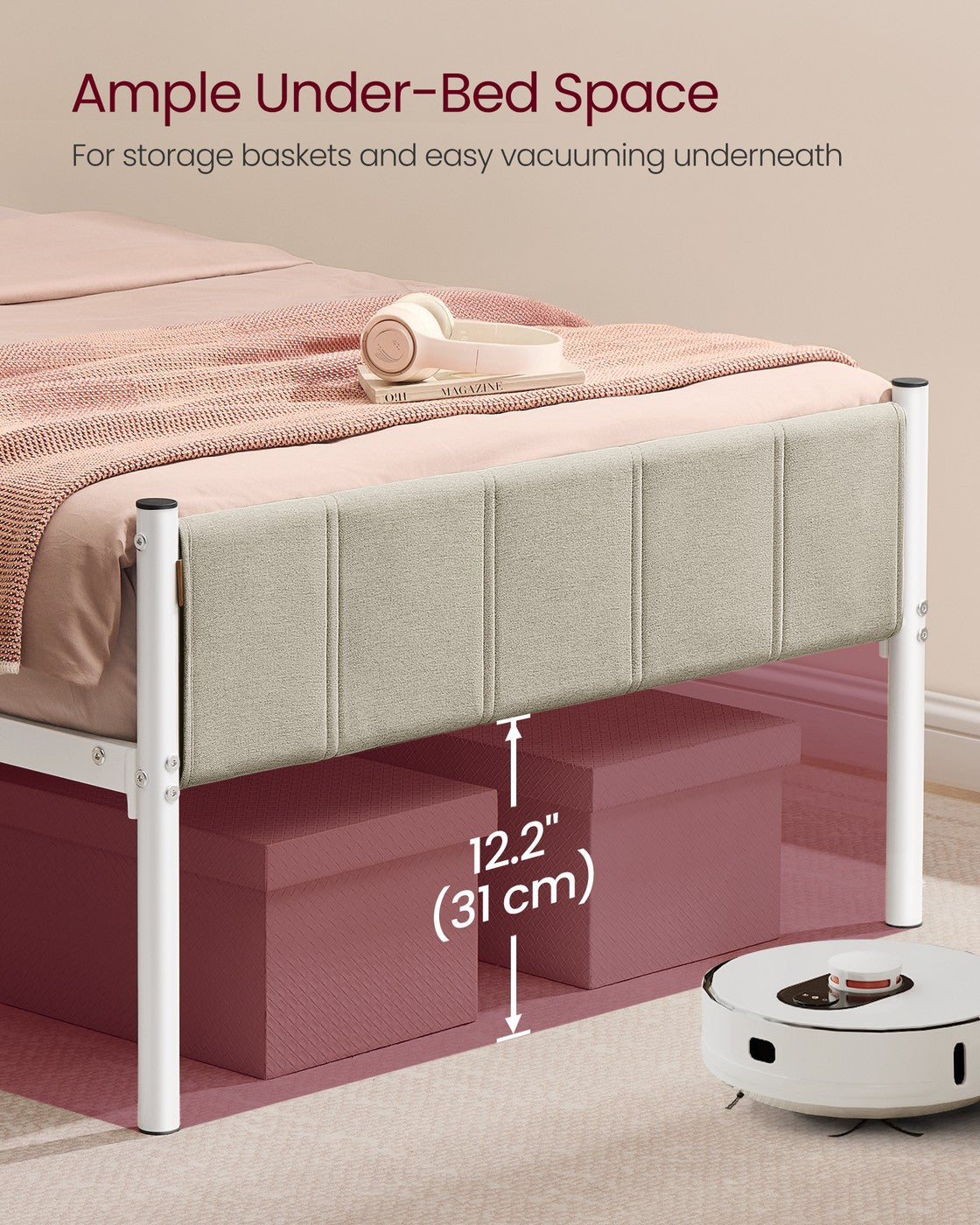 Single Metal bed frame - Steel and Foam - Cappuccino Beige