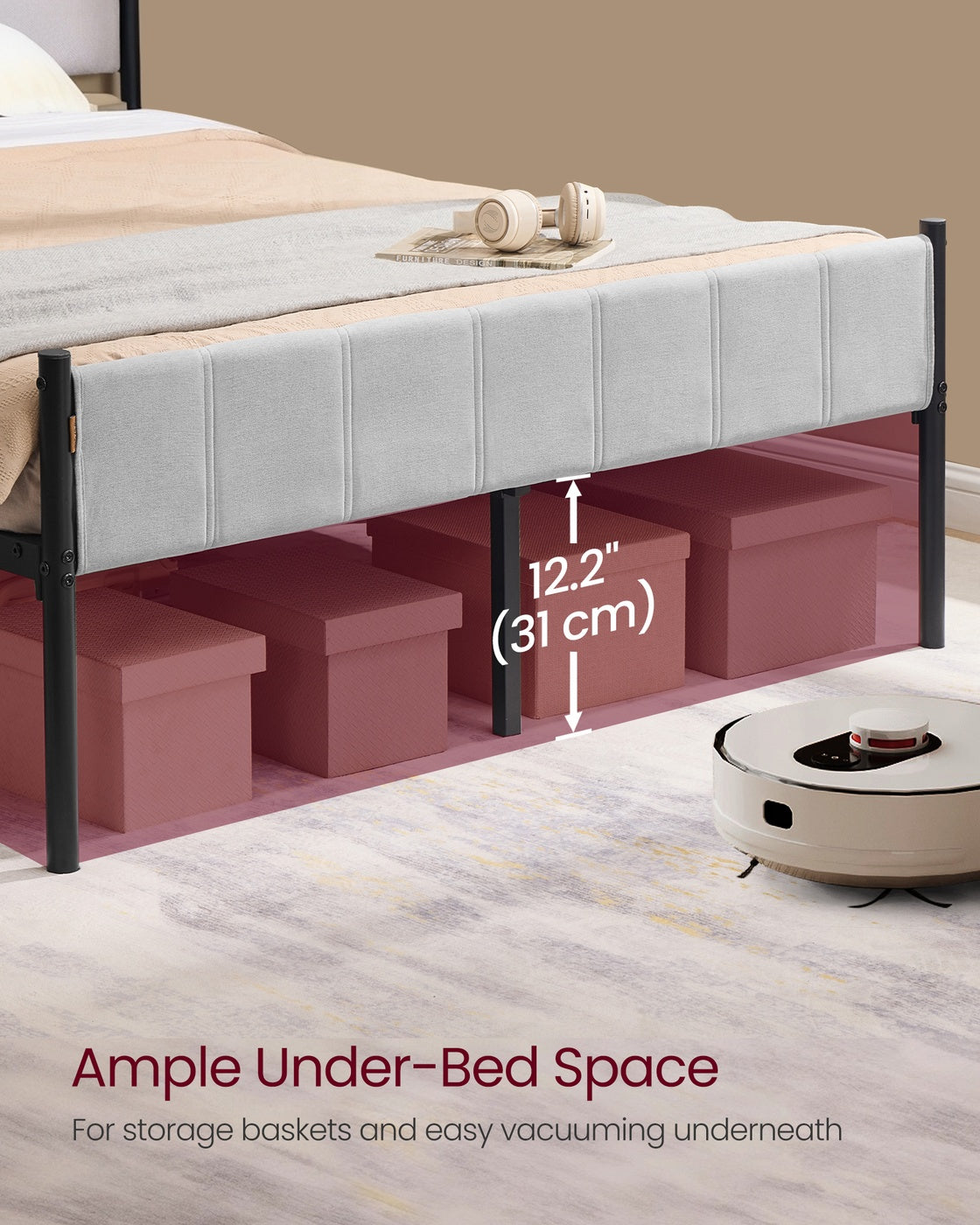Double Metal bed frame - Steel and Foam - Dove Grey