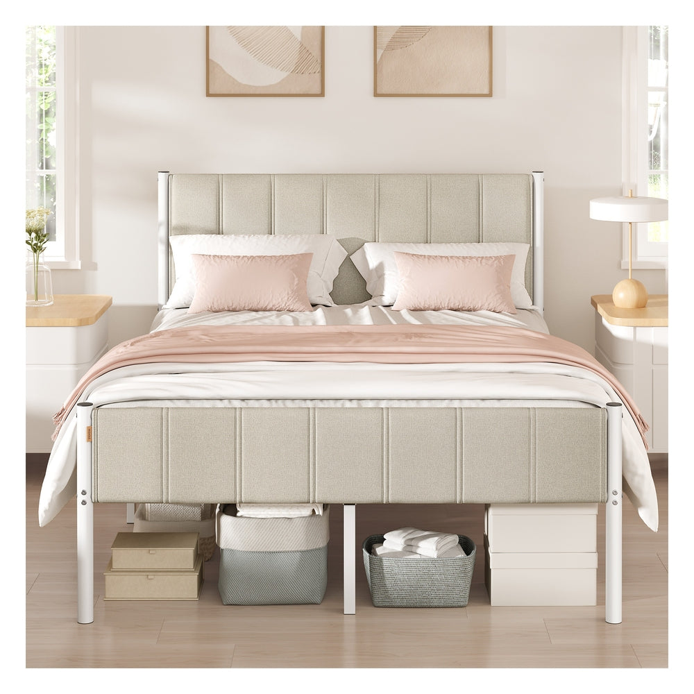 Double Metal bed frame - Steel and Foam - Cappuccino Beige
