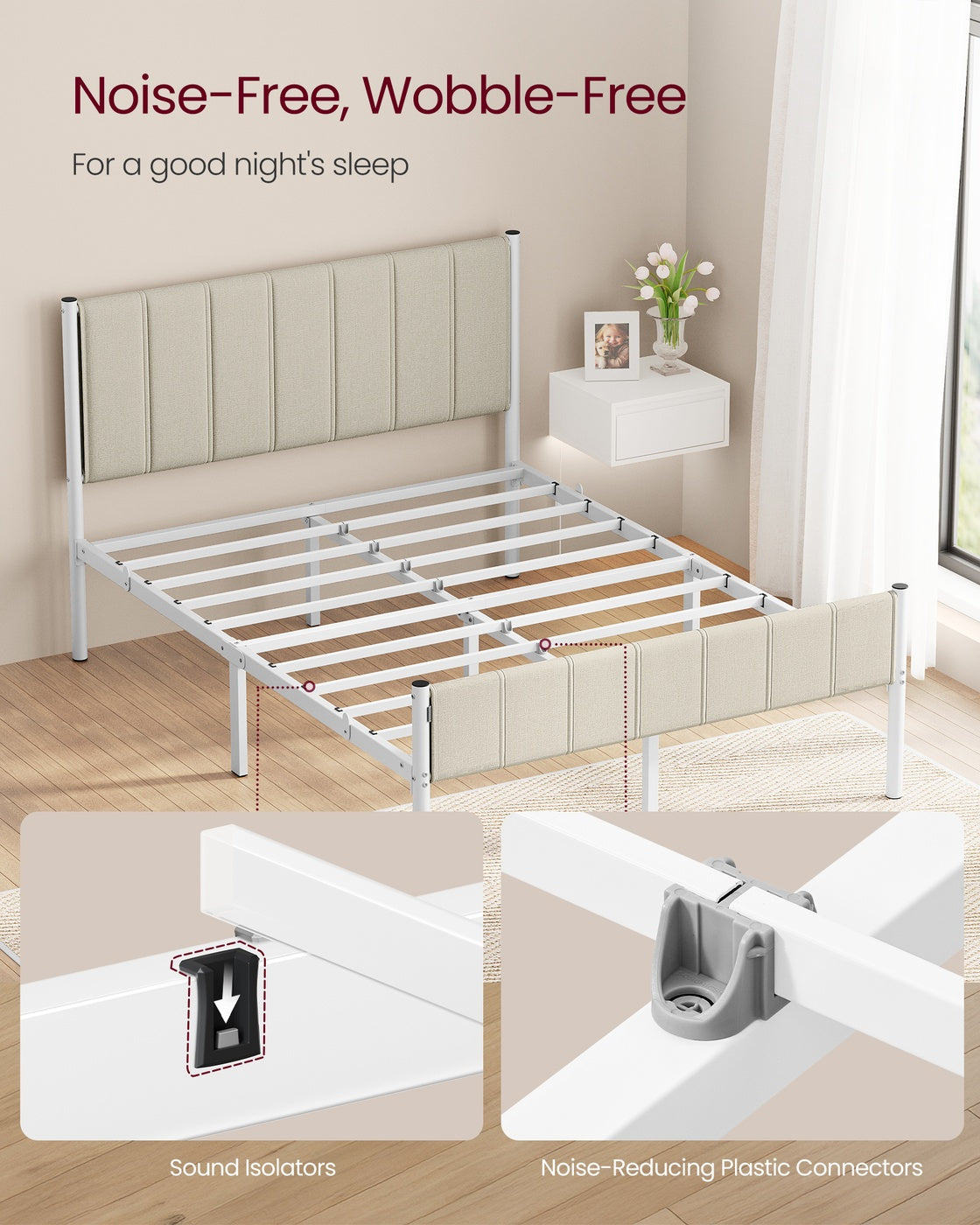 Double Metal bed frame - Steel and Foam - Cappuccino Beige