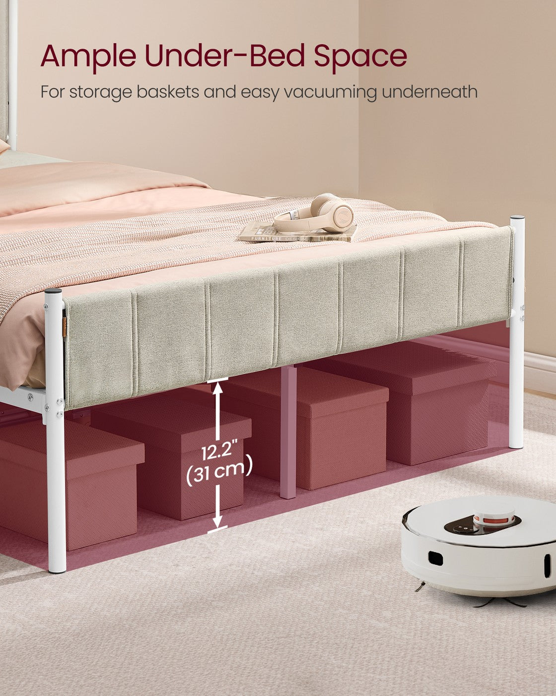 Double Metal bed frame - Steel and Foam - Cappuccino Beige