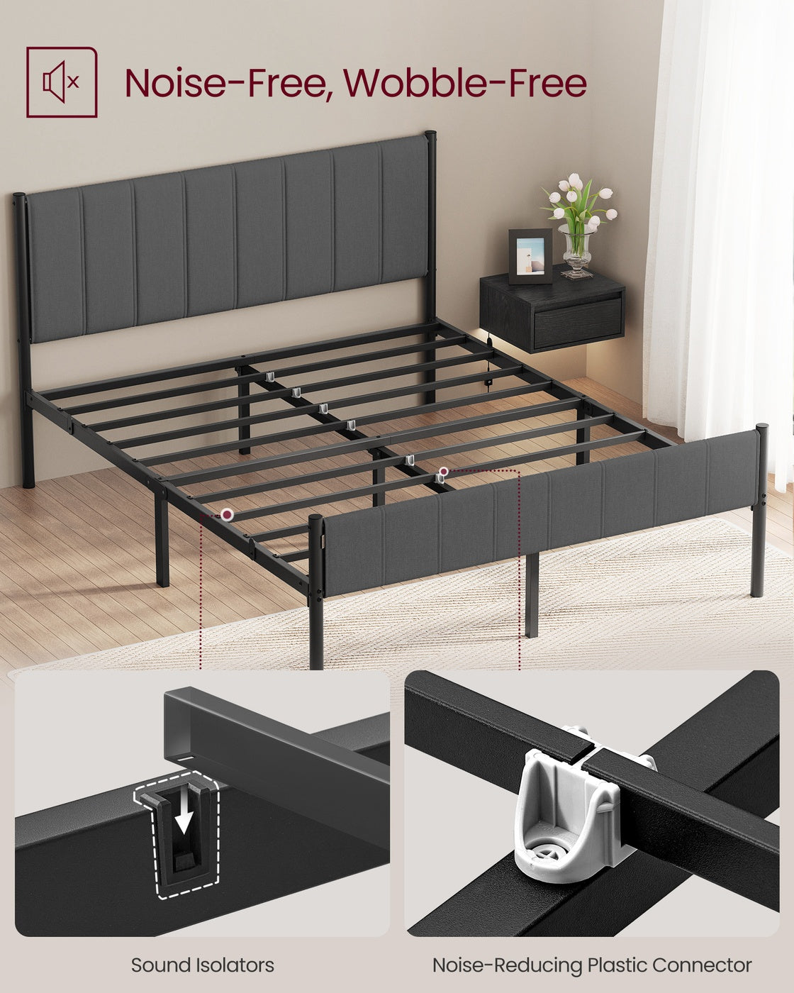 King Metal bed frame - Steel and Foam - Slate Grey