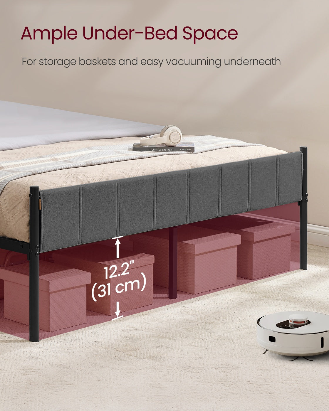 King Metal bed frame - Steel and Foam - Slate Grey
