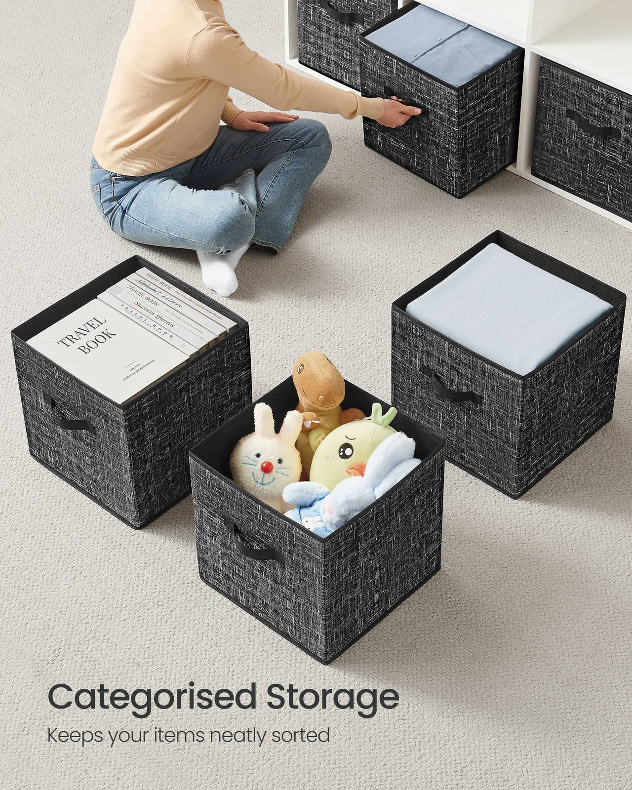 Fabric Bins - Non-Woven Fabric and Plastic - Ink Black