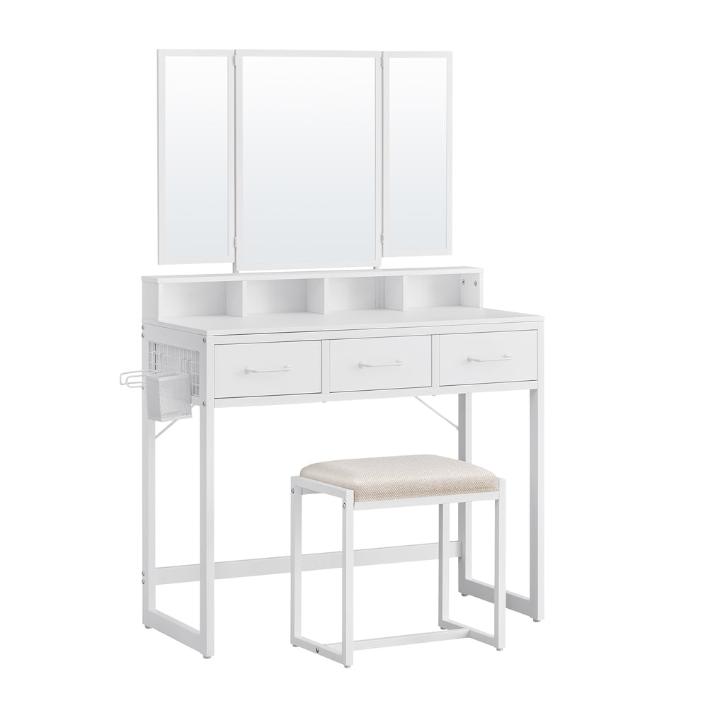 Dressing Table - Particleboard and Steel - White - with Stool
