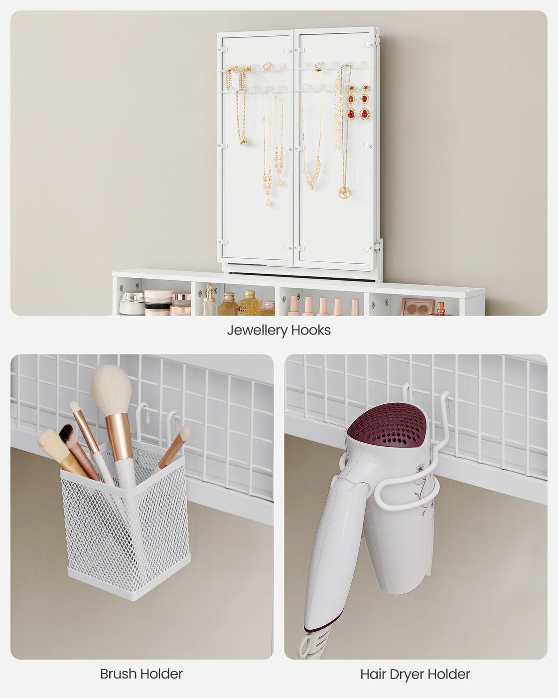 Dressing Table - Particleboard and Steel - White - with Stool