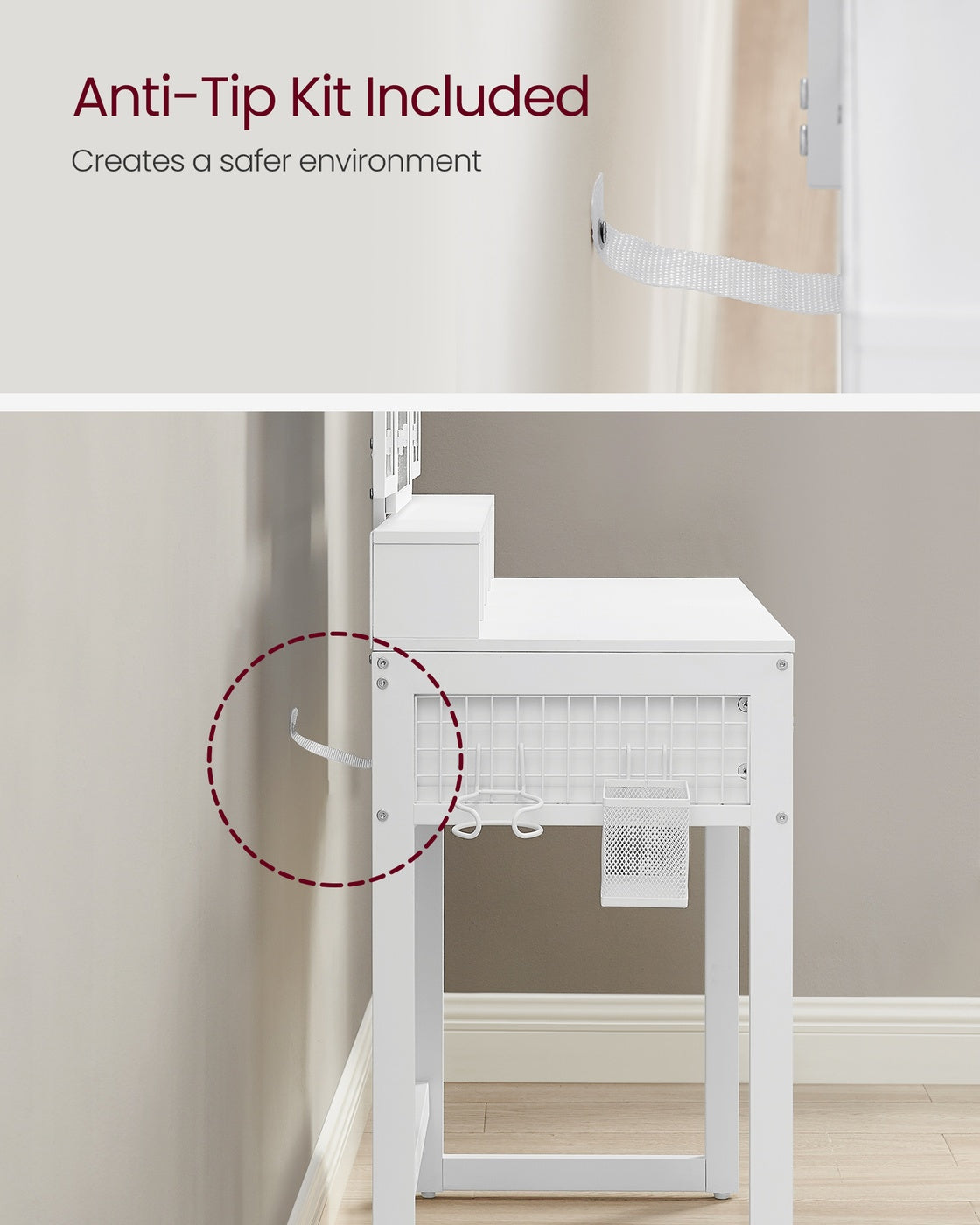 Dressing Table - Particleboard and Steel - White - with Stool