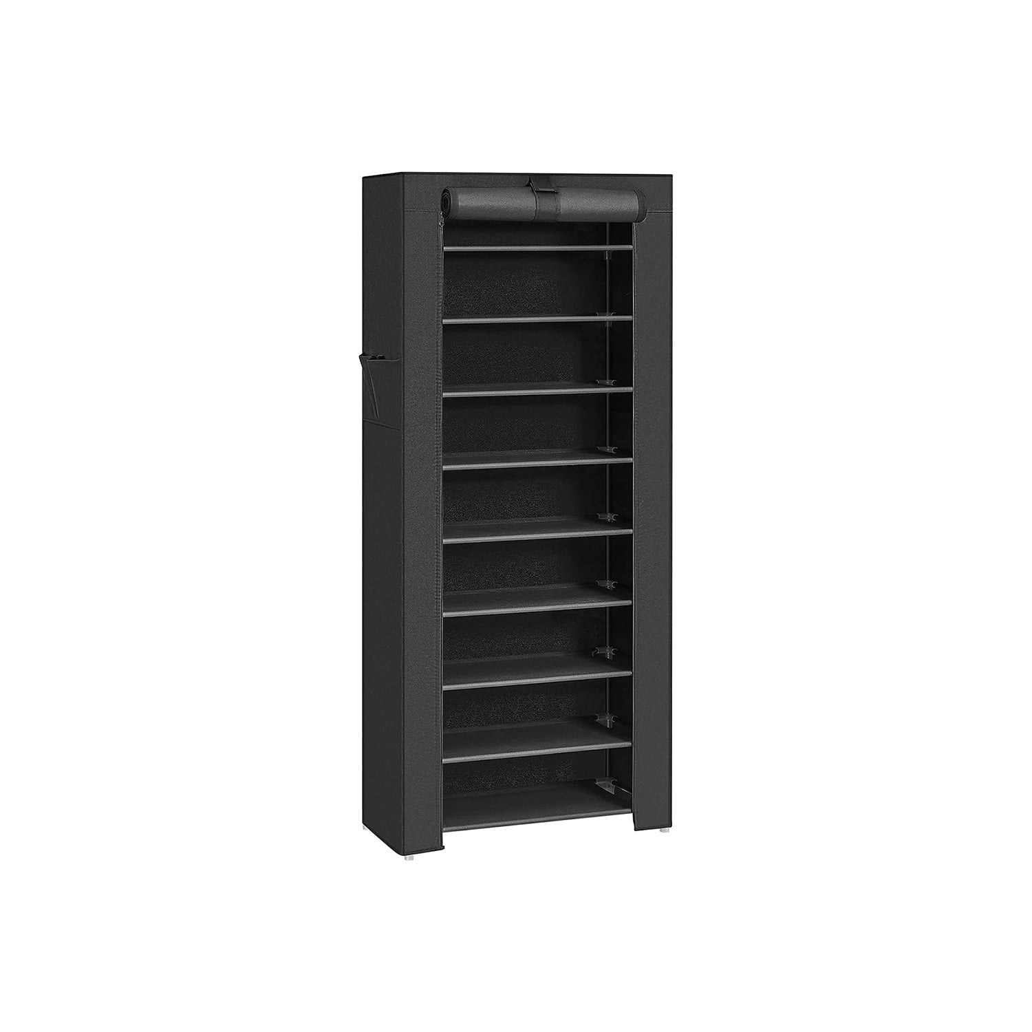 10-Tier Shoe Rack - Fabric - Black - Dustproof Cover