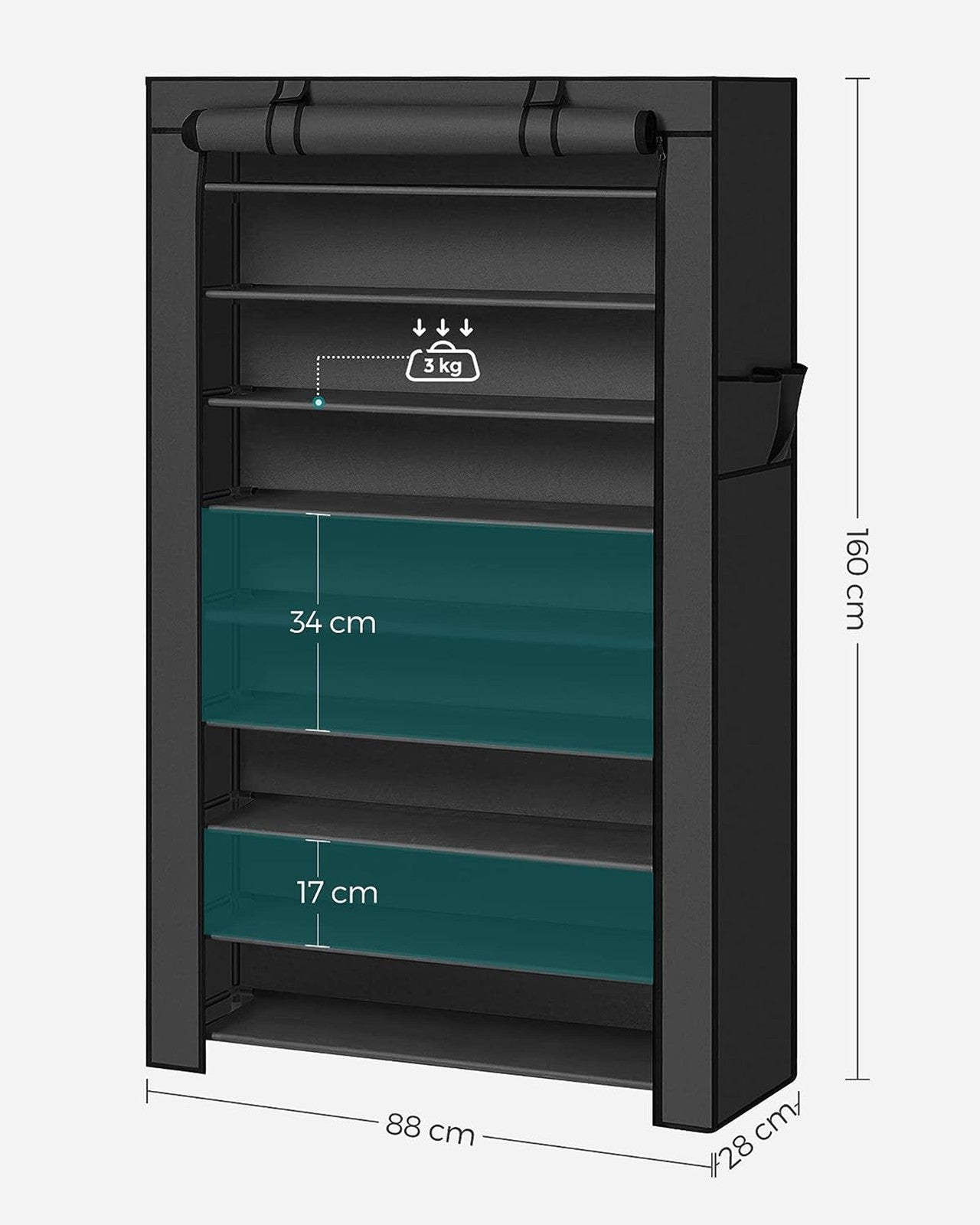 10-Tier Shoe Rack - Fabric - Black - Dustproof Cover