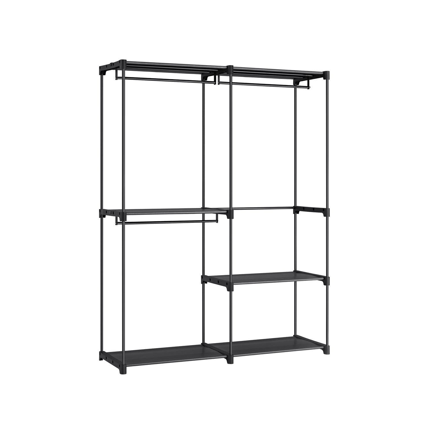 Portable Clothes Storage Organizer - Fabric - Black - Large Capacity with 3 Hanging Rods and Shelves