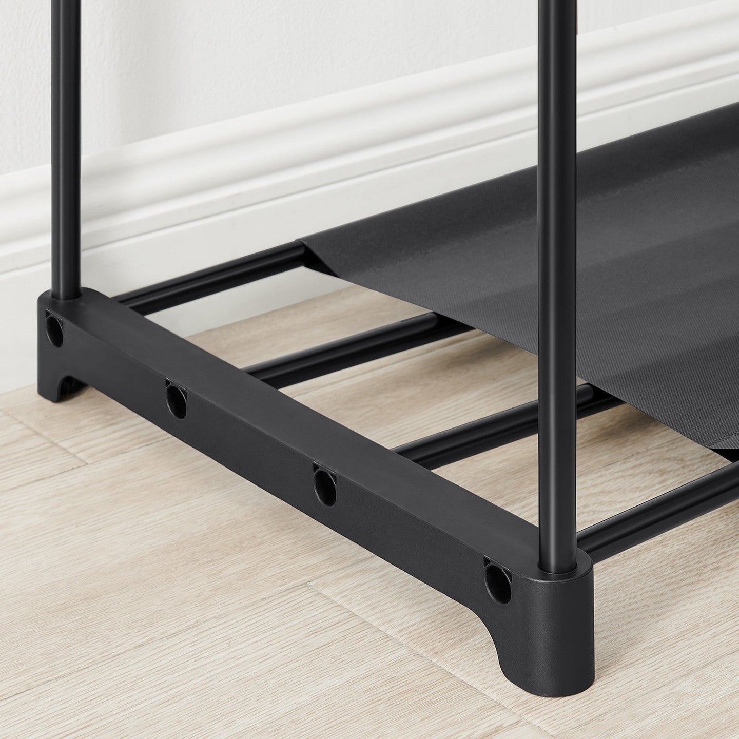 Portable Clothes Storage Organizer - Fabric - Black - Large Capacity with 3 Hanging Rods and Shelves