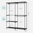 Portable Clothes Storage Organizer - Fabric - Black - Large Capacity with 3 Hanging Rods and Shelves