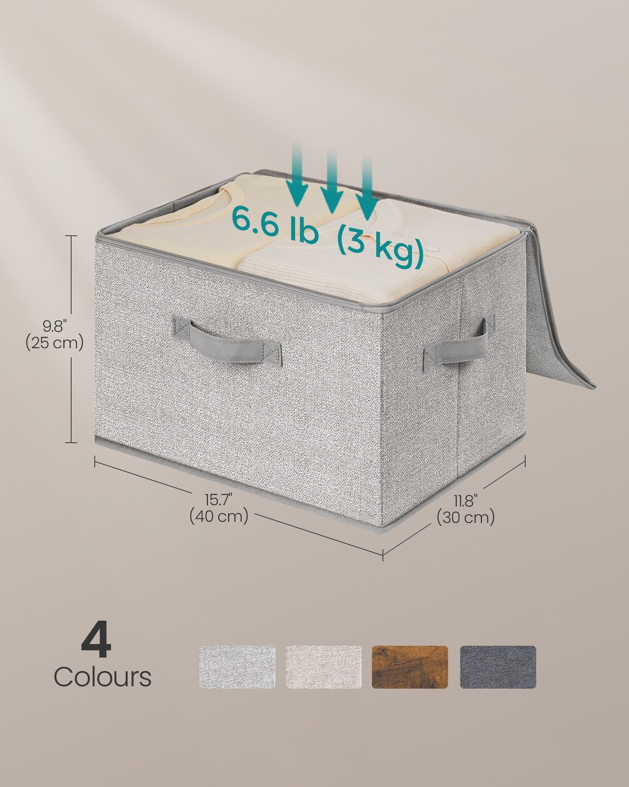 Set of 6 Foldable Storage Organiser Boxes - Thick Cardboard and Fabric - Dove Grey - with Lids
