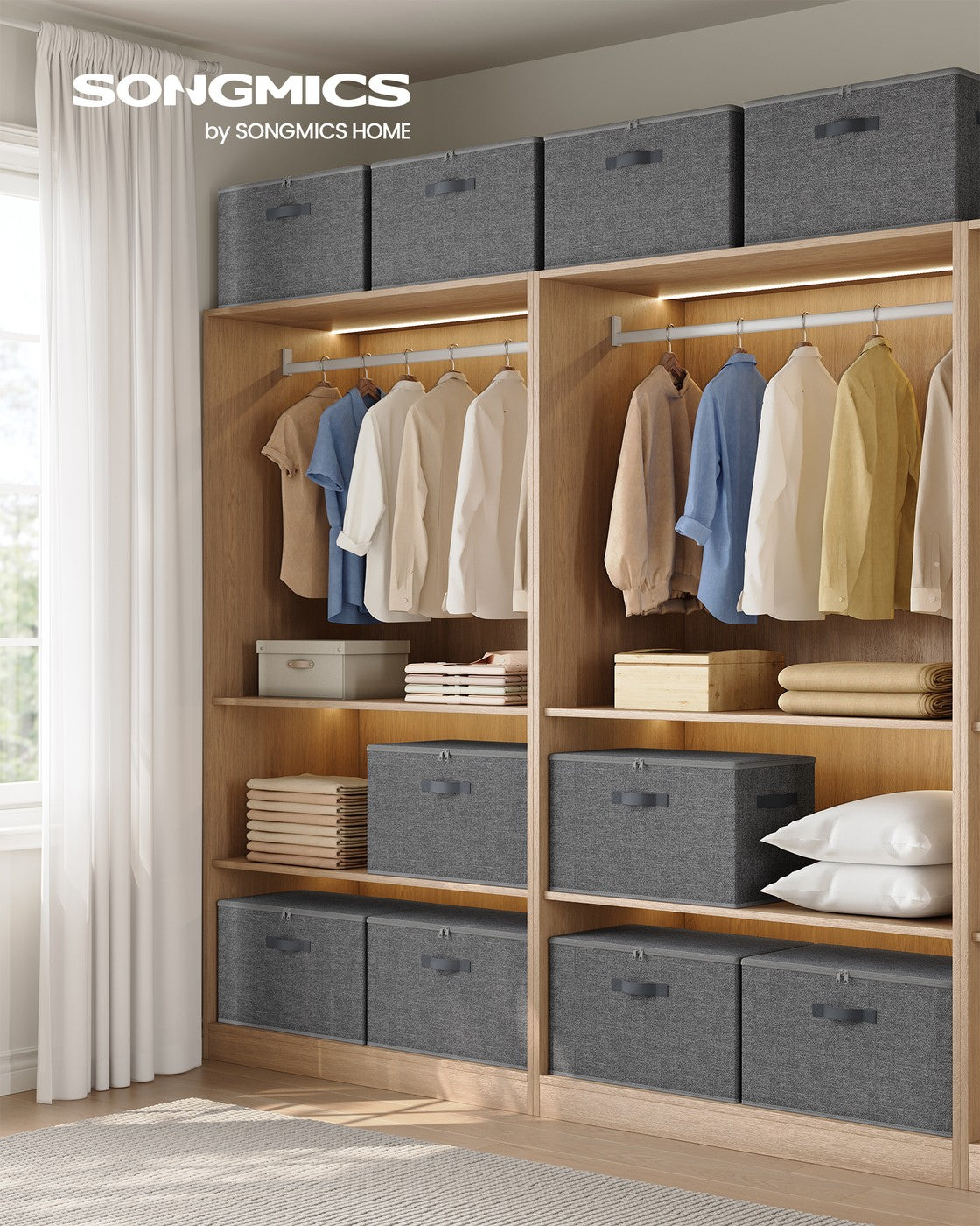 Foldable Storage Organiser Boxes Set of 3 - Thick Cardboard and Fabric - Slate Grey