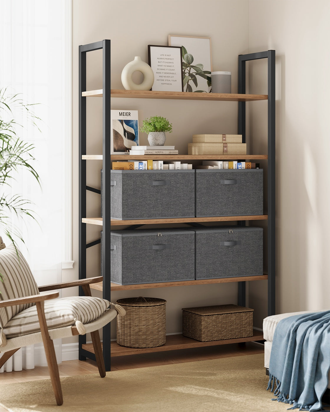 Foldable Storage Organiser Boxes Set of 3 - Thick Cardboard and Fabric - Slate Grey