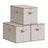 Set of 3 Foldable Storage Organiser Boxes - Thick Cardboard and Fabric - Sand Beige