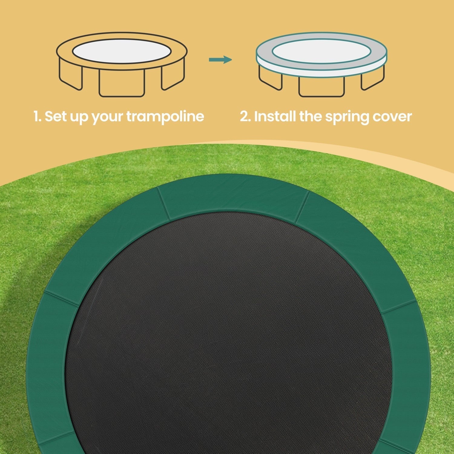 Trampoline Safety Pad - Green - 10 ft Replacement Spring Cover with Edge Protection