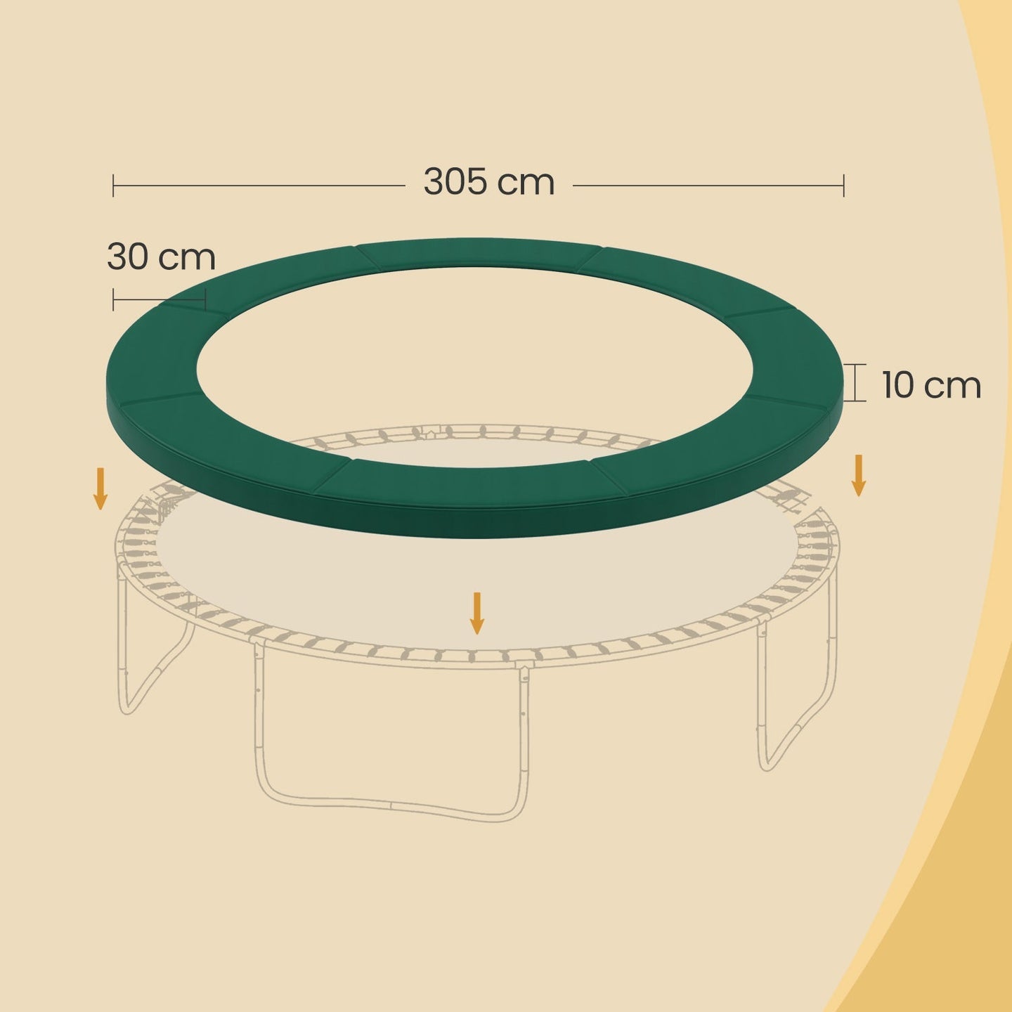 Trampoline Safety Pad - Green - 10 ft Replacement Spring Cover with Edge Protection