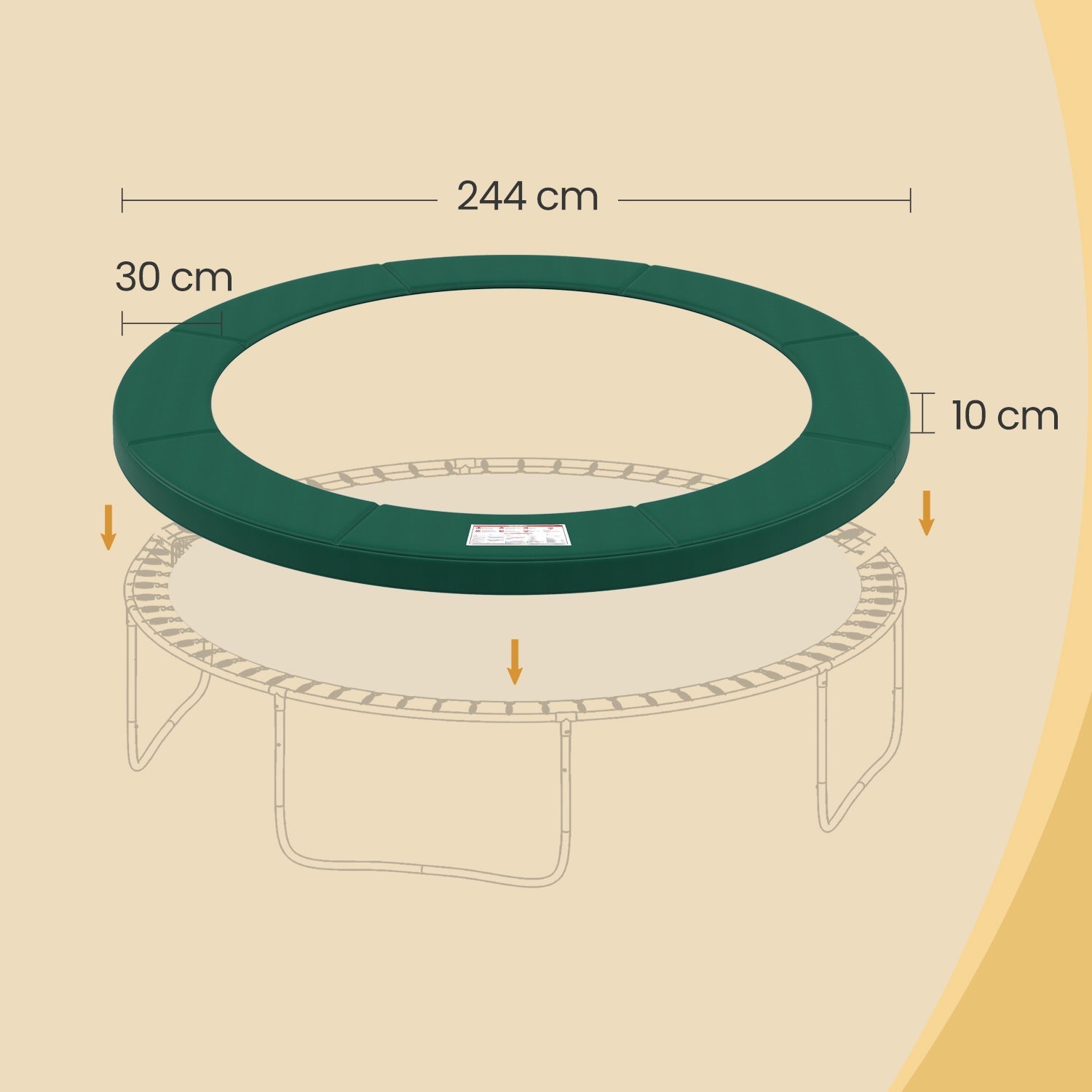 Trampoline Safety Pad - Green - 8 ft Replacement Spring Cover and Edge Protection