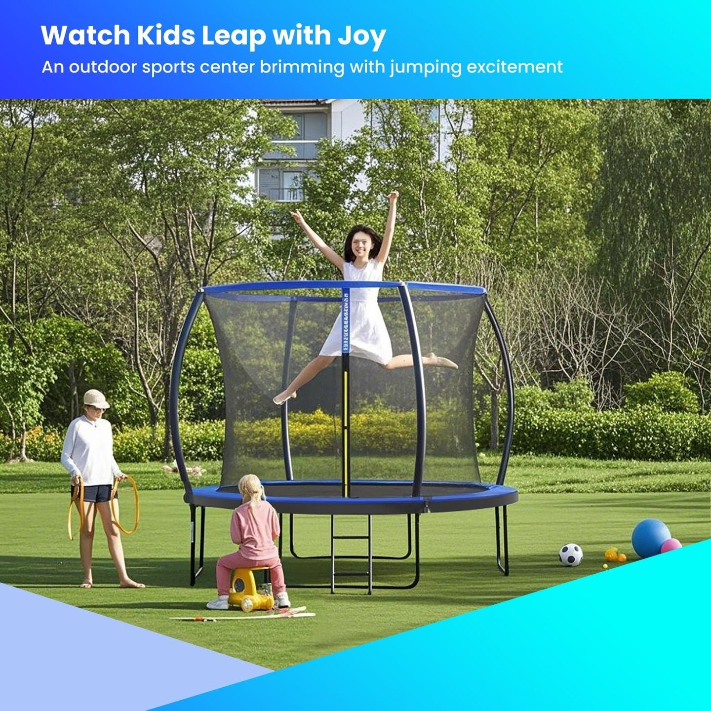 Trampoline - Steel - Black and Blue - 10 ft with Enclosure Net