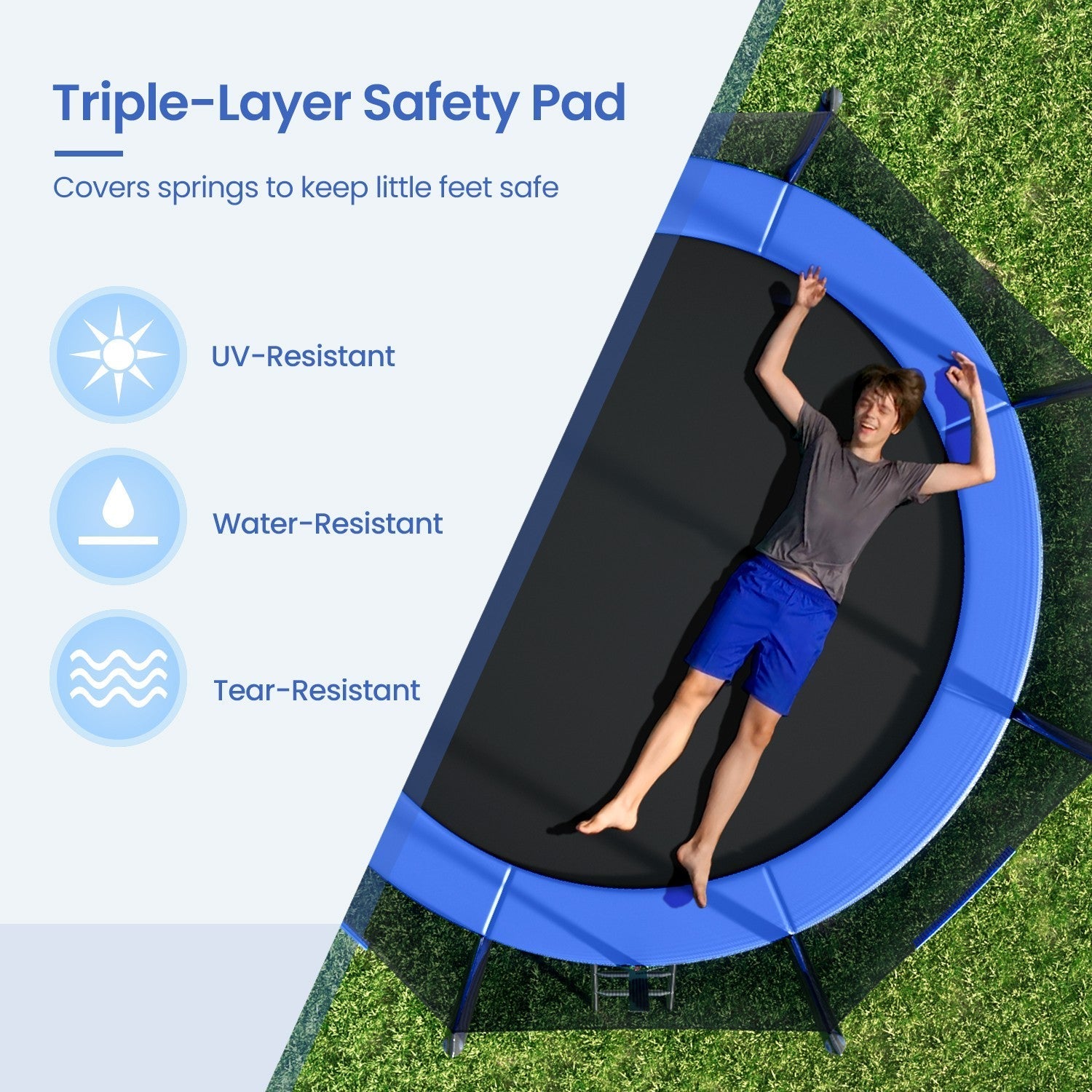 Trampoline - Steel - Black and Blue - 10 ft with Enclosure Net