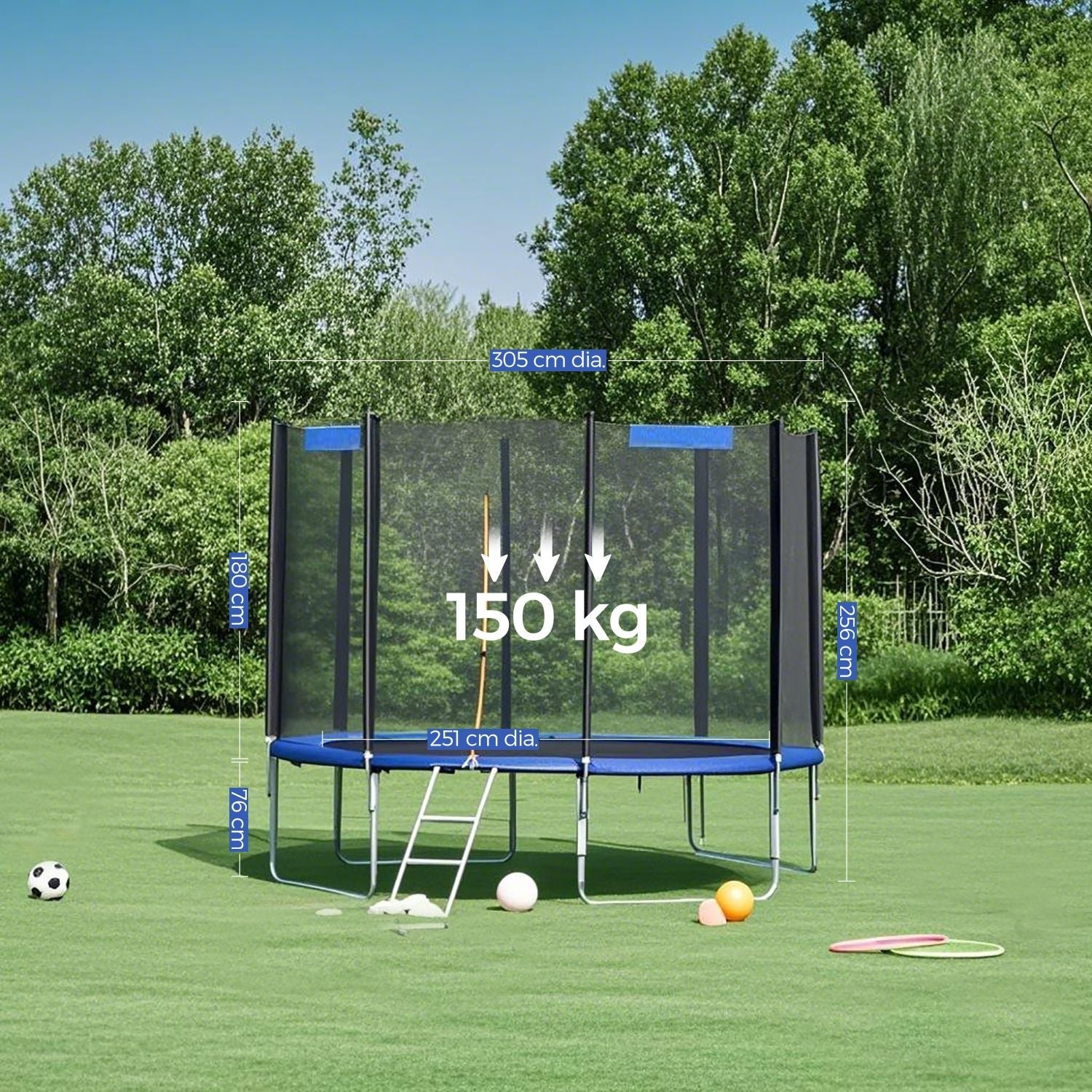 Trampoline - Steel - Blue - 10 ft with Enclosure Net and Safety Pad