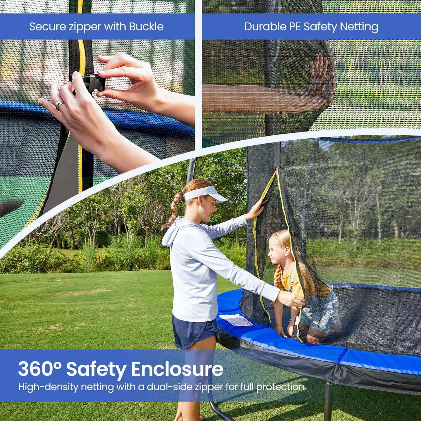Trampoline - Steel - Blue - 10 ft with Enclosure Net and Safety Pad