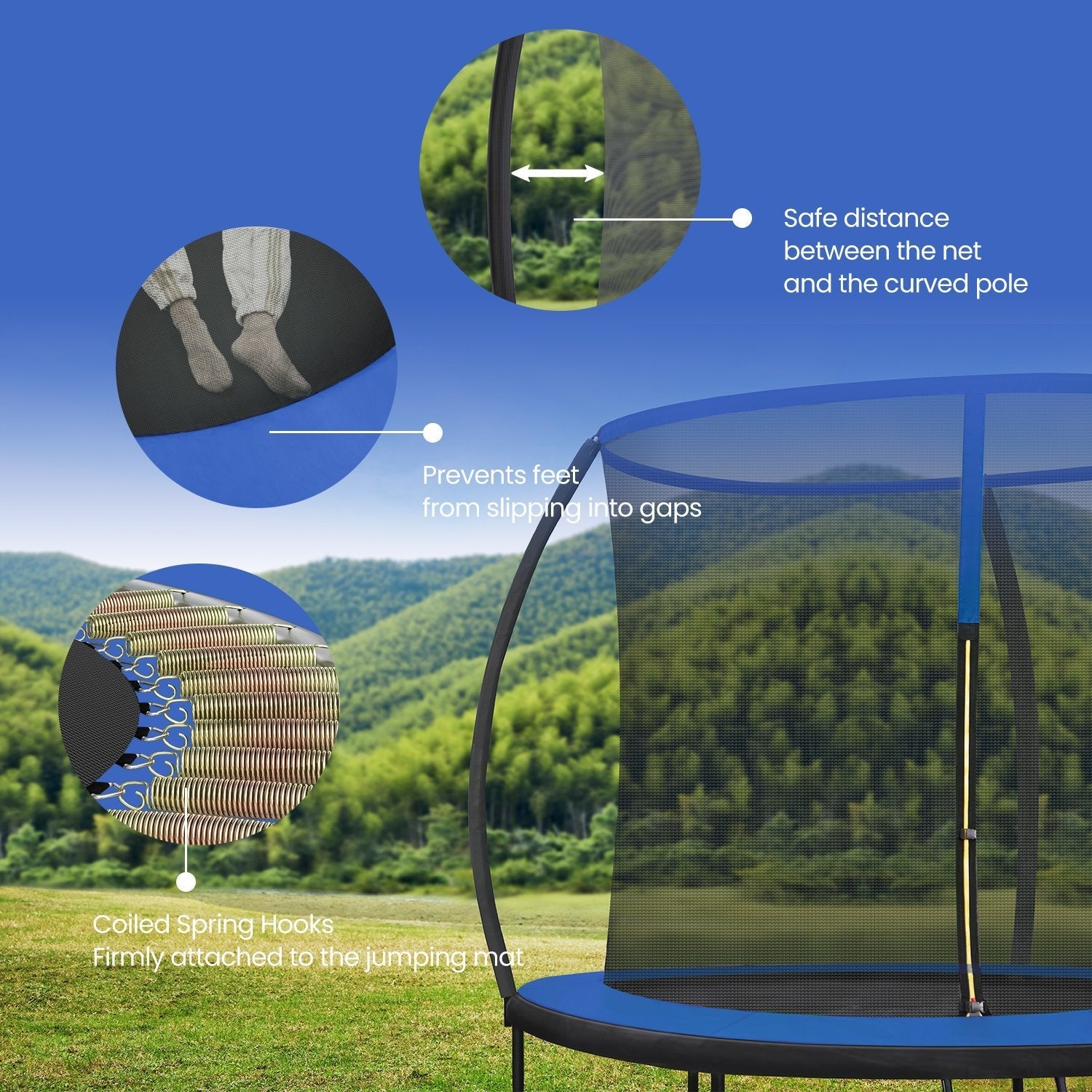Trampoline - Steel - Blue - 10 ft with Enclosure Net and Safety Pad