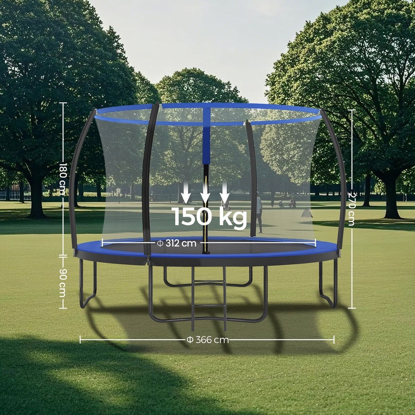Trampoline - Metal - Black and Blue - Enclosure Net and Safety Pad