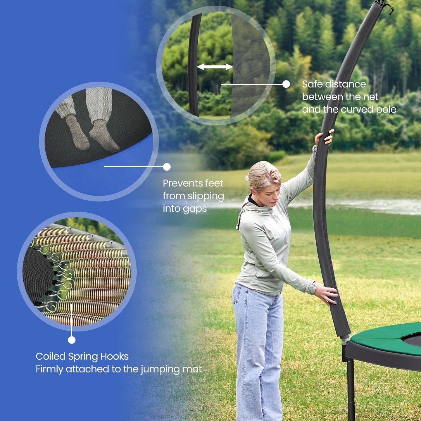 Trampoline - Metal - Black and Blue - Enclosure Net and Safety Pad