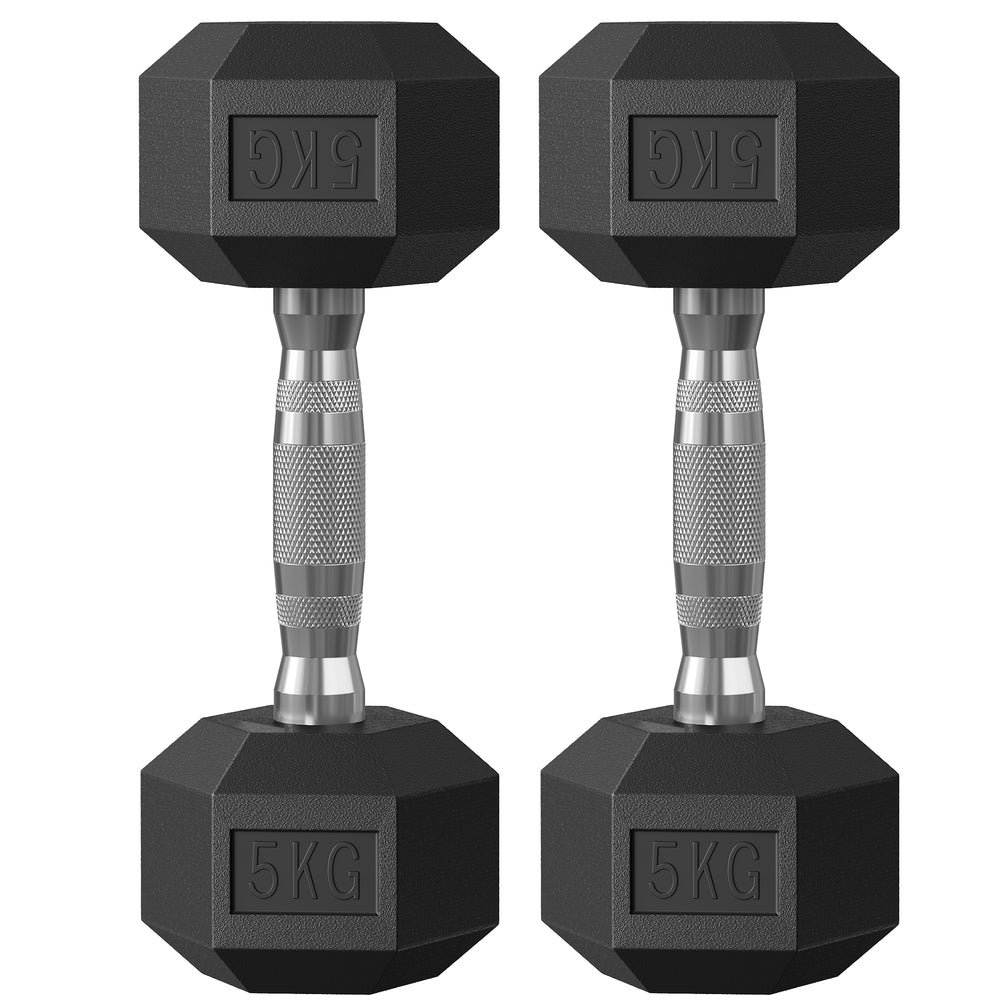 Pair of Hex Dumbbells - 10kg - Plastic - Anti-Rolling Design
