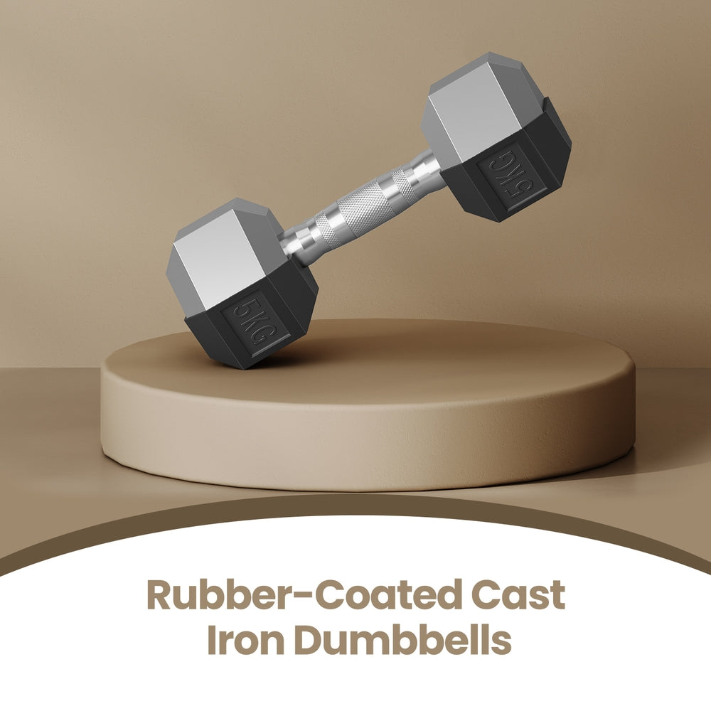 Pair of Hex Dumbbells - 10kg - Plastic - Anti-Rolling Design