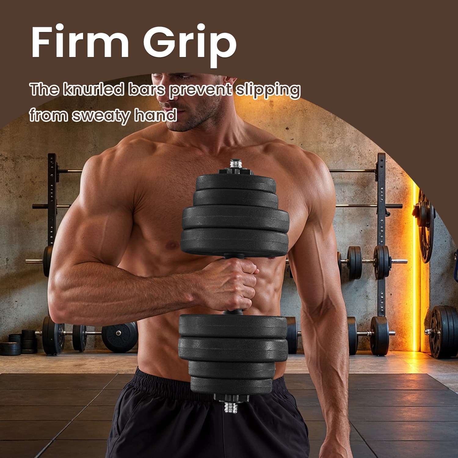 Dumbbell Set - Plastic-Coated - Ink Black - Adjustable with Extra Barbell Bar
