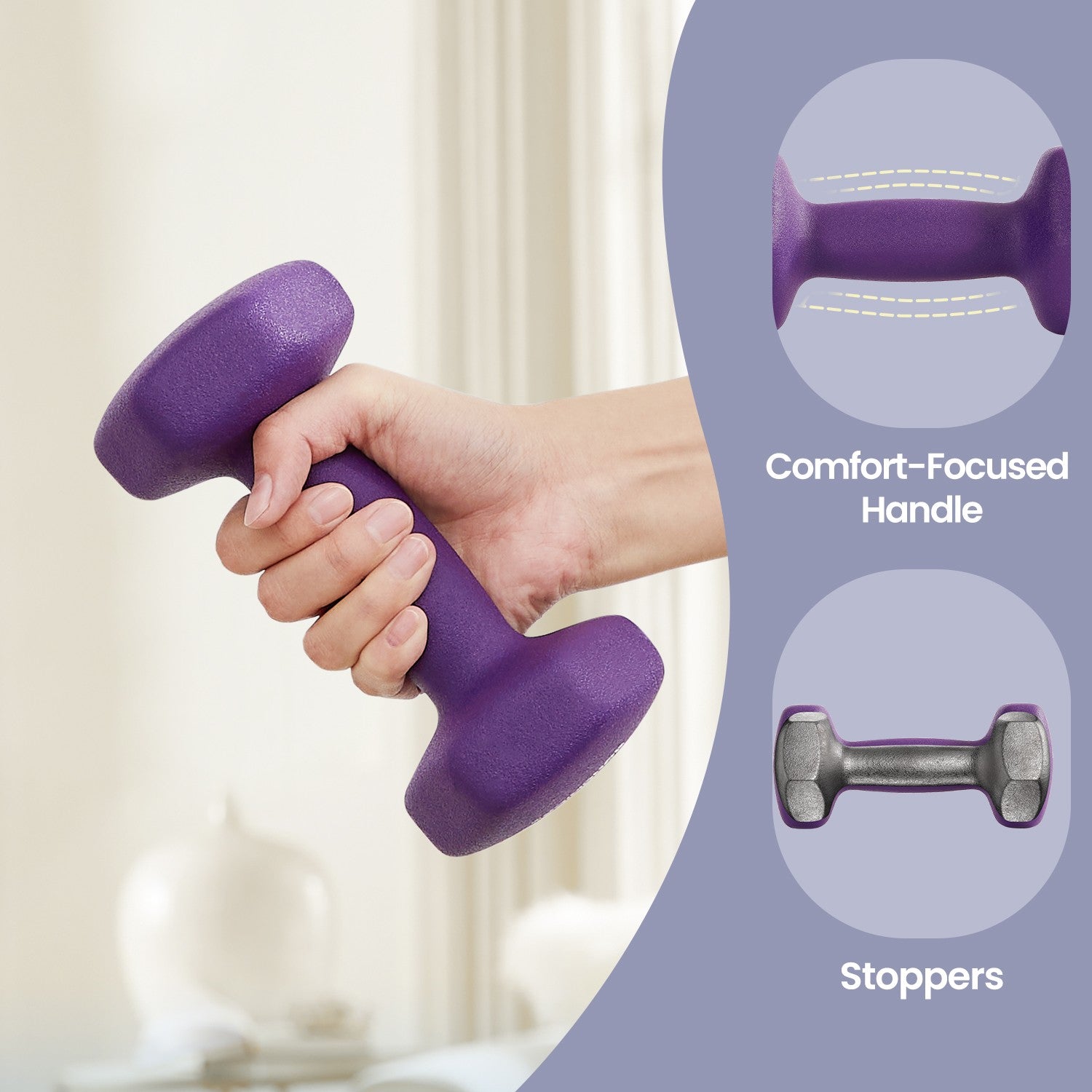 Hex Neoprene Dumbbells Set with Stand - Neoprene - Multicolor - Matte Finish