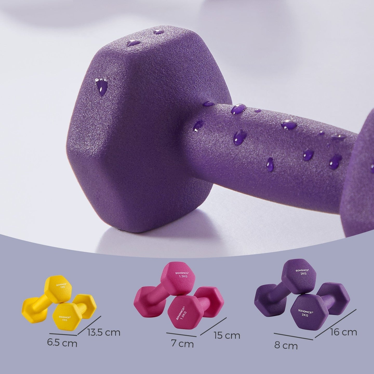 Hex Neoprene Dumbbells Set with Stand - Neoprene - Multicolor - Matte Finish