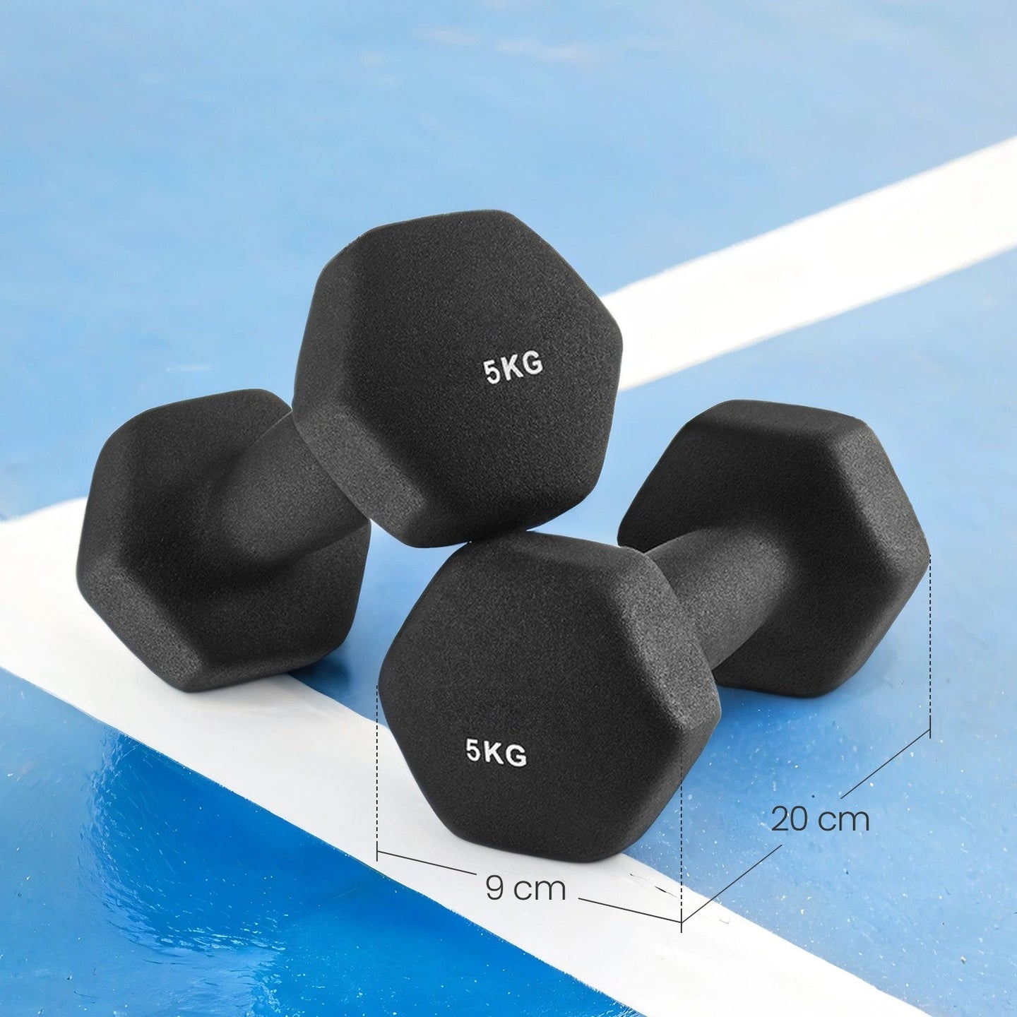 Set of 2 Dumbbells - Neoprene - Black - Waterproof and Non-Slip