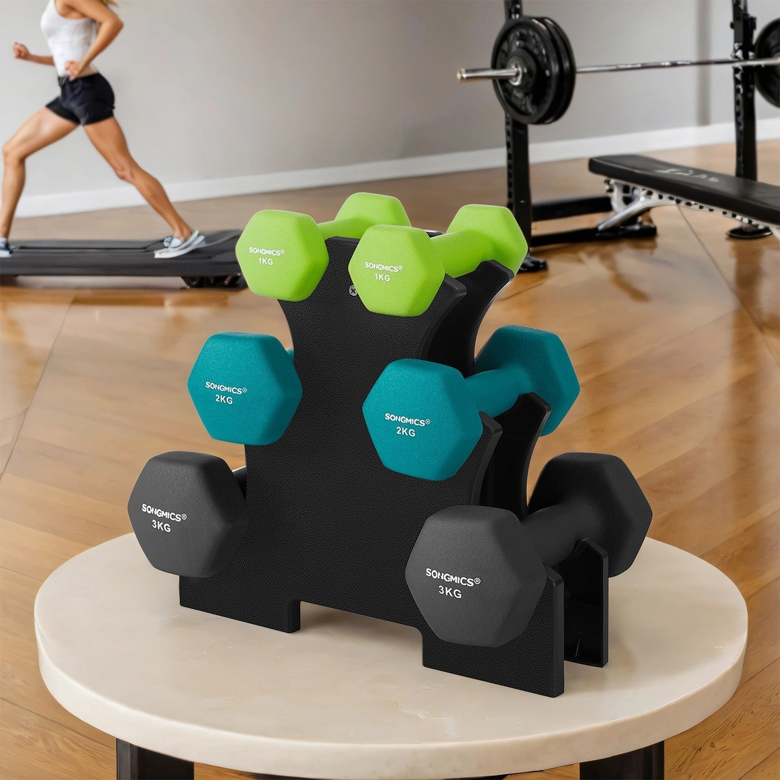 Dumbbell Set - Neoprene - Lime, Teal, Light Grey - Non-Slip Hex Design