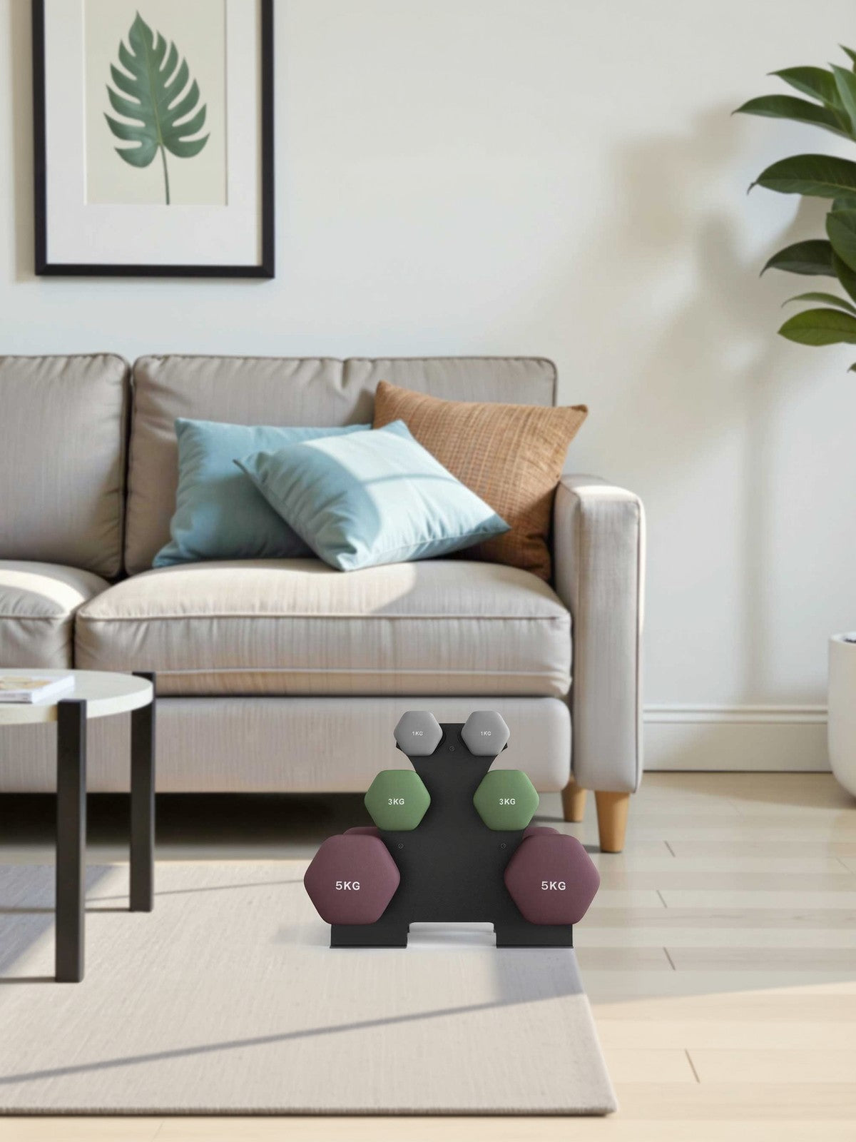 Hex Dumbbells Set - Iron - Grey - with Stand - kg