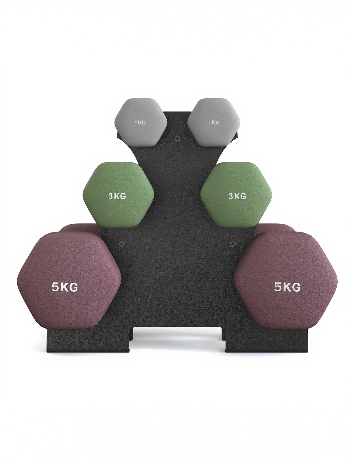 Hex Dumbbells Set - Iron - Grey - with Stand - kg