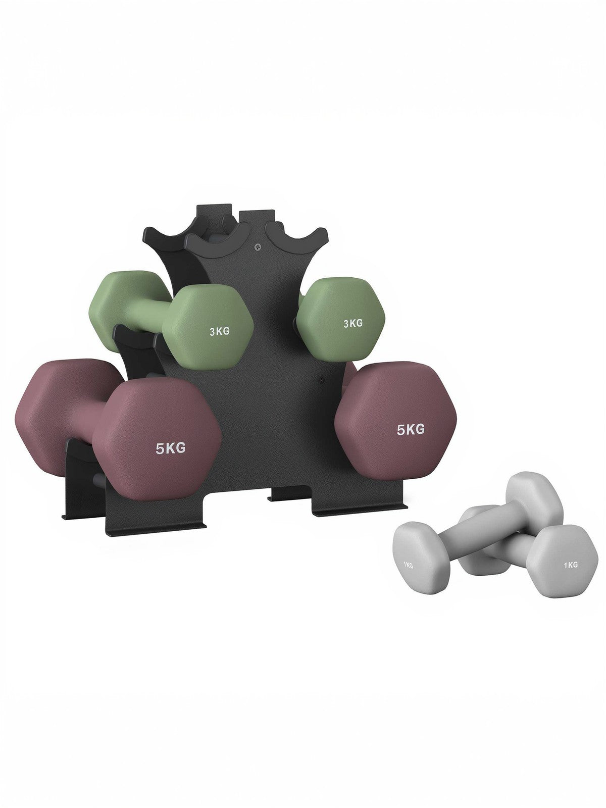 Hex Dumbbells Set - Iron - Grey - with Stand - kg