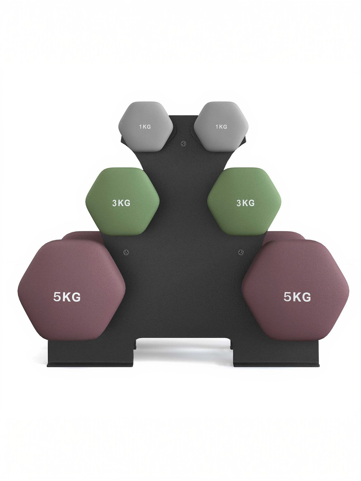 Hex Dumbbells Set - Iron - Grey - with Stand - kg