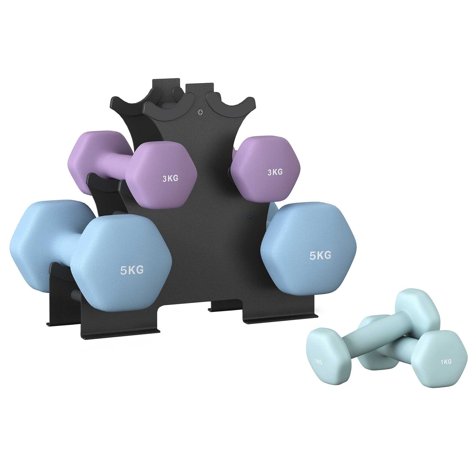 Hex Dumbbells Set - Iron - Grey - with Stand - kg
