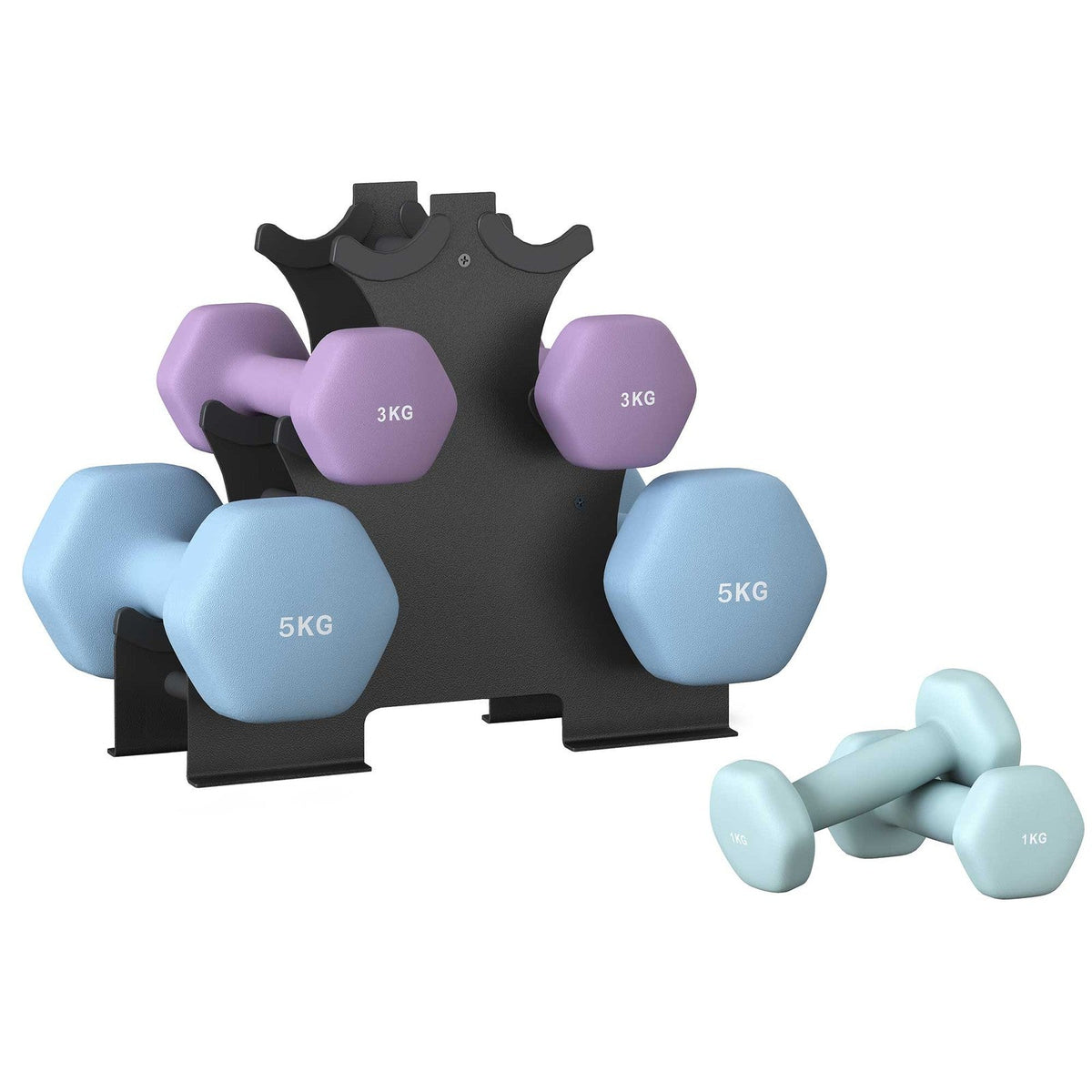 Hex Dumbbells Set - Iron - Grey - with Stand - kg