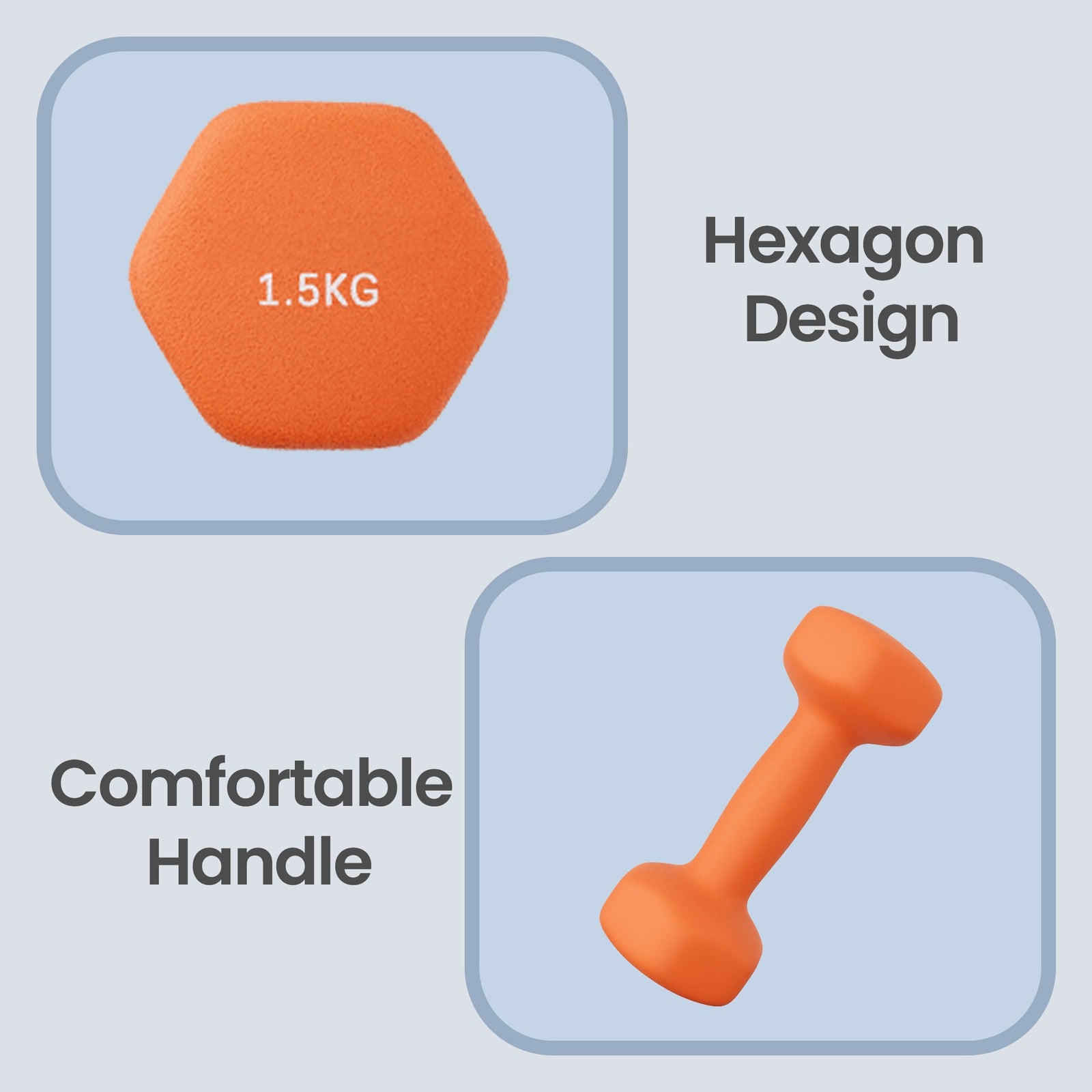 Dumbbells - 2 x 1.5 kg - Cast Iron with Neoprene Coating - Colorful and Lightweight