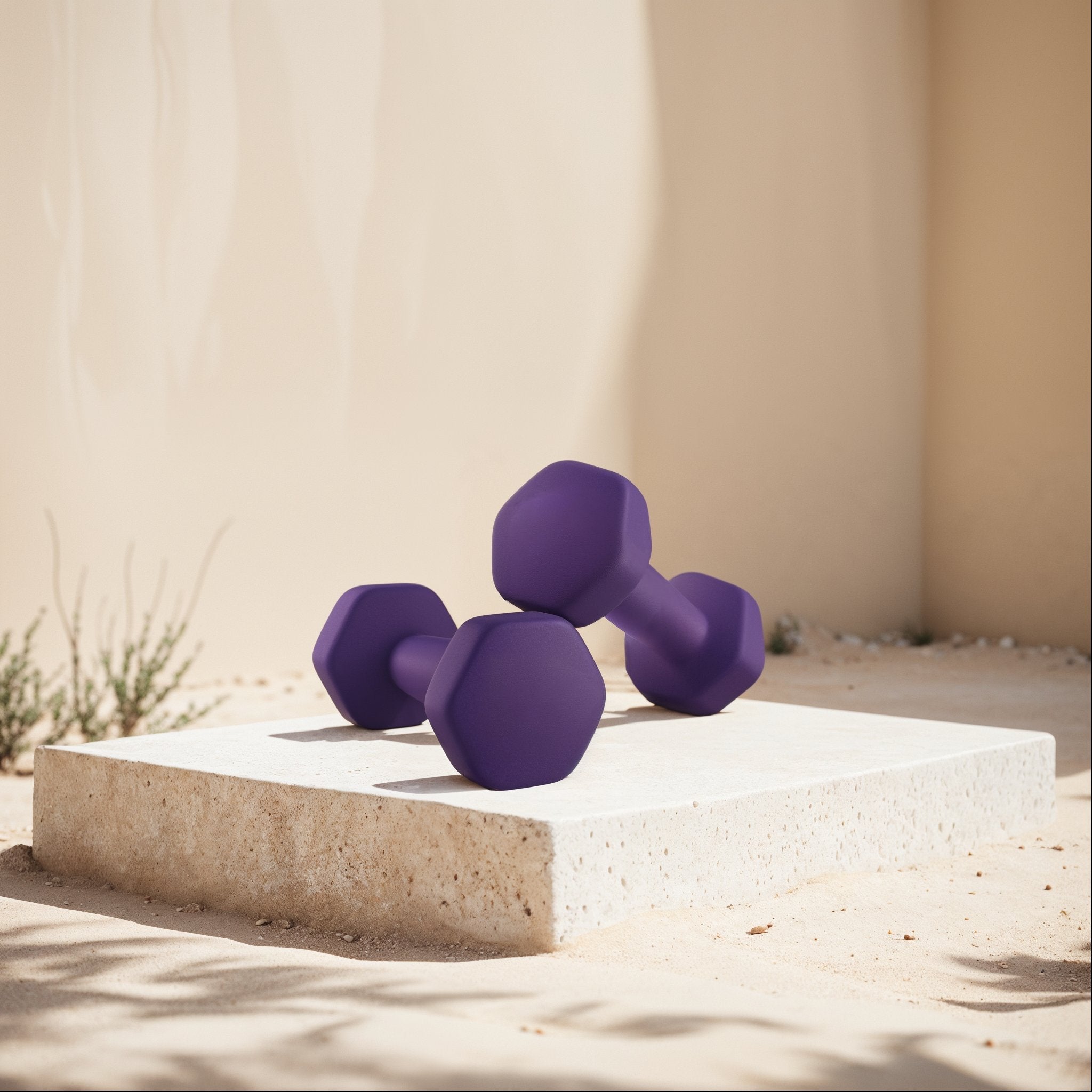 Set of 2 Dumbbells - Neoprene - Purple - Hexagonal Design for Home Workout