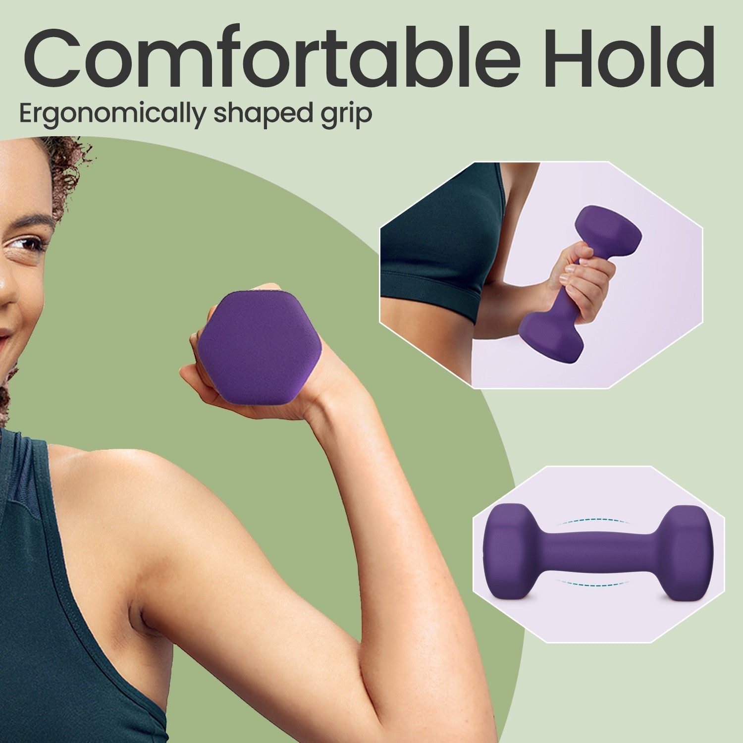 Set of 2 Dumbbells - Neoprene - Purple - Hexagonal Design for Home Workout