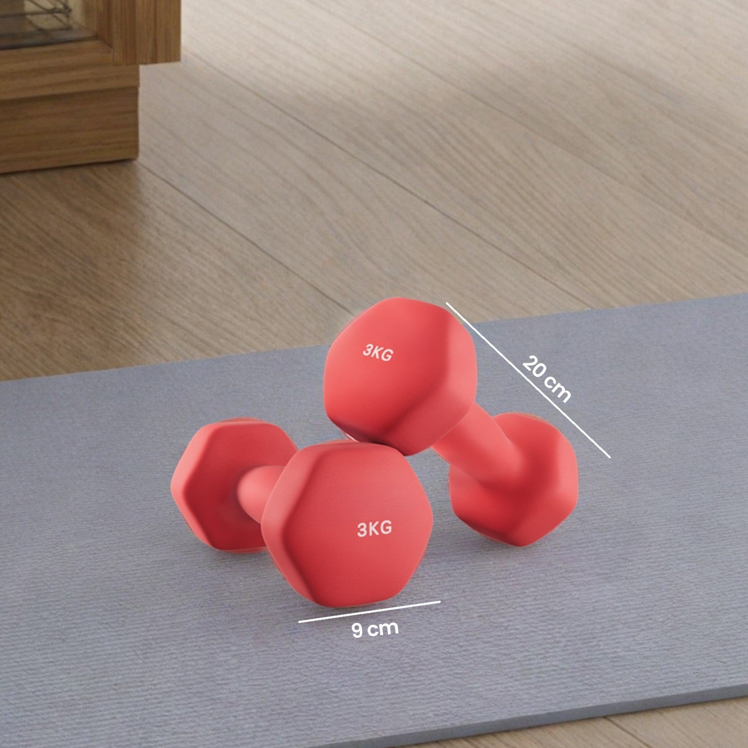 Set of 2 Dumbbells - Neoprene - Red - 3 kg Each with Dumbbell Bars