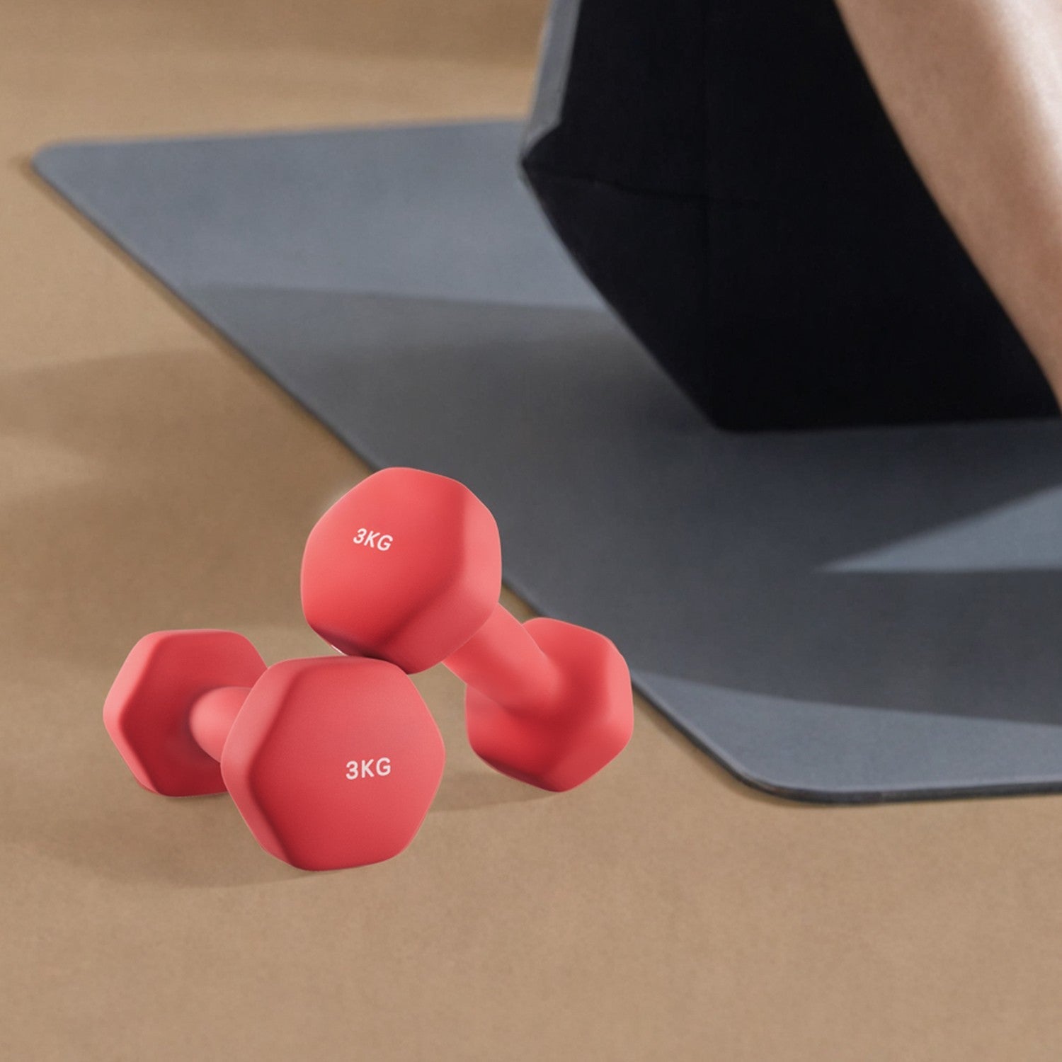 Set of 2 Dumbbells - Neoprene - Red - 3 kg Each with Dumbbell Bars