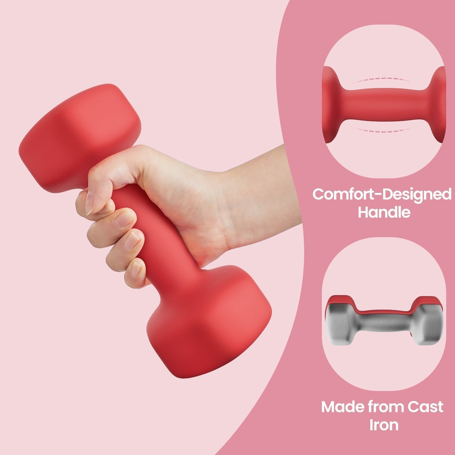 Set of 2 Dumbbells - Neoprene - Red - 3 kg Each with Dumbbell Bars